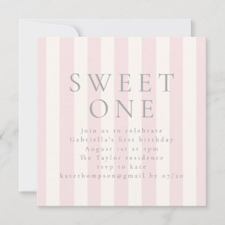 Sweet Stripes premier anniversaire invitation rose