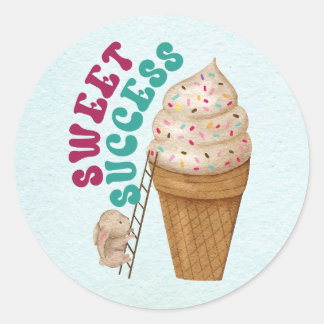 Sweet Success - Niedlich Bunny erreicht Eiscreme Runder Aufkleber