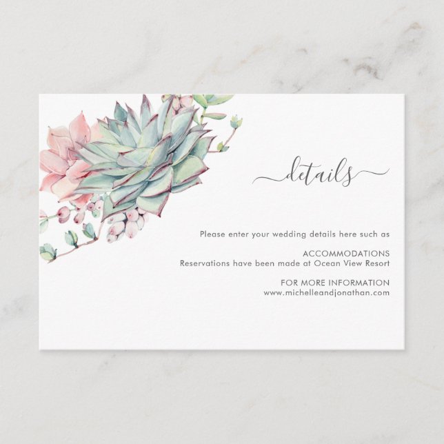 Sweet succulent Wedding Card Begleitkarte (Vorderseite)