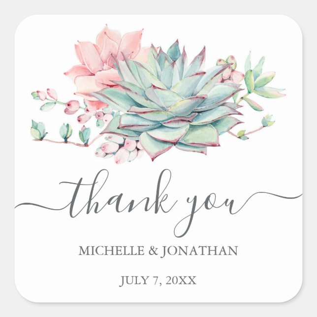 Sweet Succulent Wedding Vielen Dank, dass Sie Stic Quadratischer Aufkleber (Vorderseite)