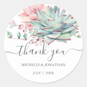 Sweet Succulent Wedding Vielen Dank, dass Sie Stic Runder Aufkleber