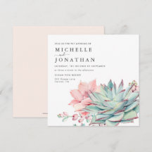 Sweet Succulents Pink Green Wedding Einladung