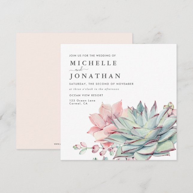 Sweet Succulents Pink Green Wedding Einladung (Vorne/Hinten)