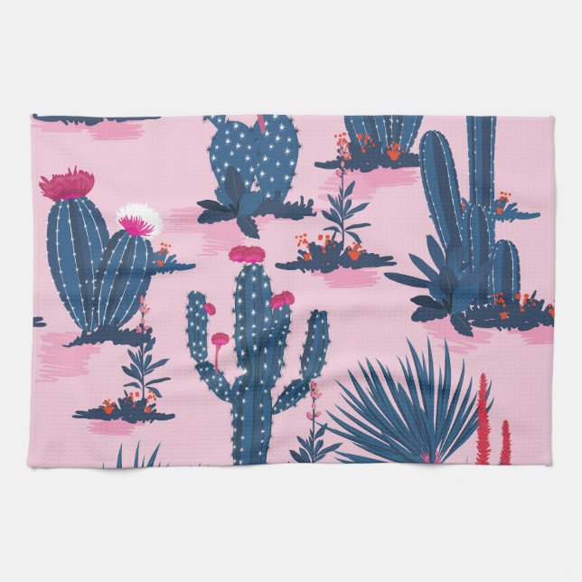 Sweet Summer Cactus Blooming Pattern Geschirrtuch (Horizontal)