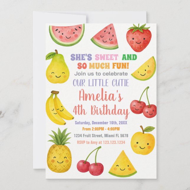 Sweet Summer Fruit zum Geburtstag Einladung (Vorderseite)