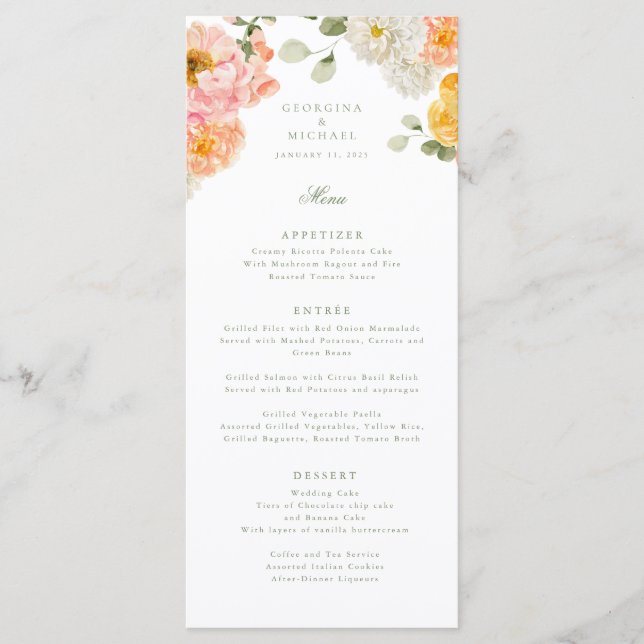 Sweet Summer Garden Wedding Menu Menükarte (Vorderseite)