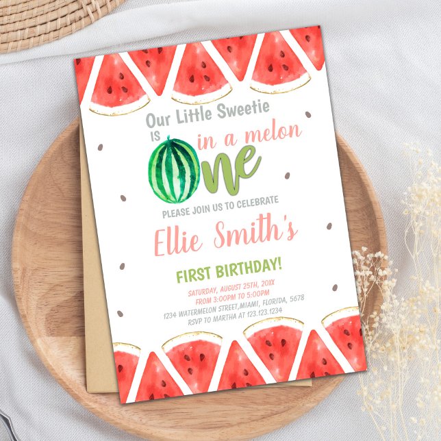 Sweet Summer Girl Party Card Einladung (One in melon Watermelon Birthday Invitations)