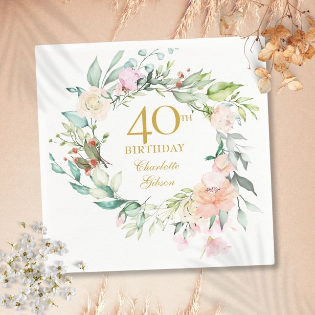Sweet Summer Rose Garland 40. Geburtstag Serviette (Sweet Summer Roses Garland 40th Birthday Napkins)