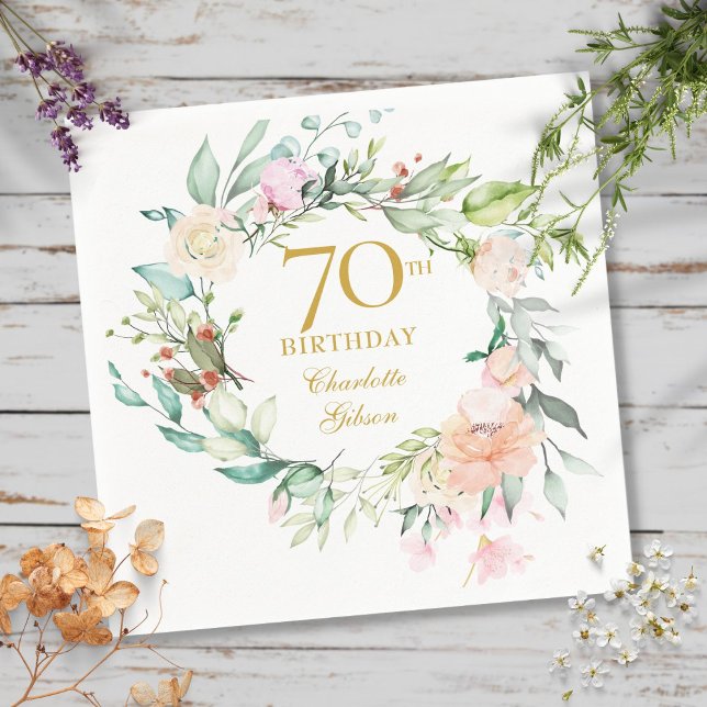 Sweet Summer Rose Garland 70. Geburtstag Serviette (Sweet Summer Roses Garland 70th Birthday Napkins)
