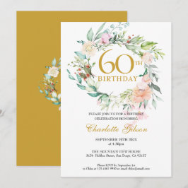 Sweet Summer Rose Garland Monogram 60. Geburtstag Einladung