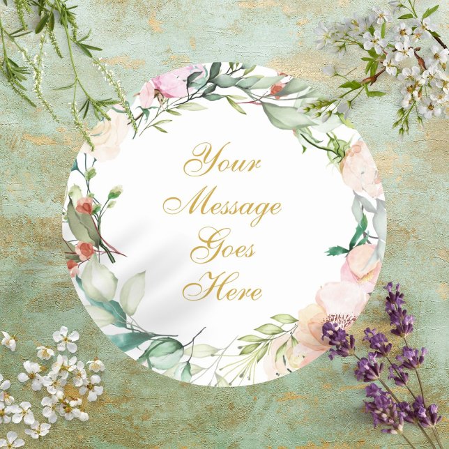 Sweet Summer Rose Garland Runder Aufkleber (Sweet Summer Roses Garland Classic Round Sticker)