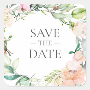 Sweet Summer Rose Garland Save the Date Quadratischer Aufkleber