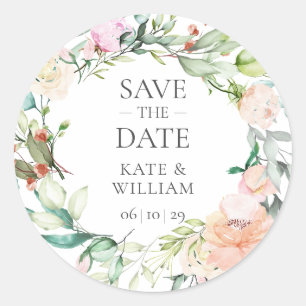 Sweet Summer Rose Garland Save the Date Runder Aufkleber