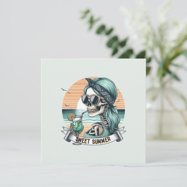 Sweet Summer Skeleton Retro Sunset Design (Stehend Vorderseite)
