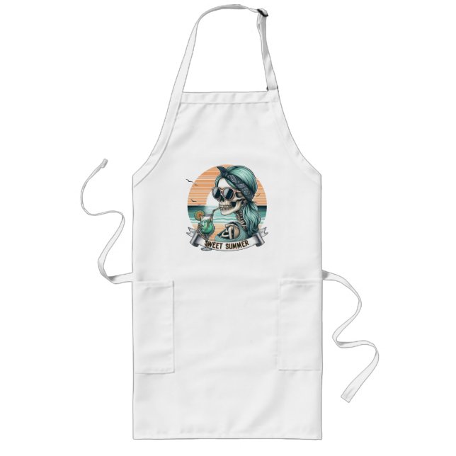 Sweet Summer Skeleton Retro Sunset Design Lange Schürze (Vorne)