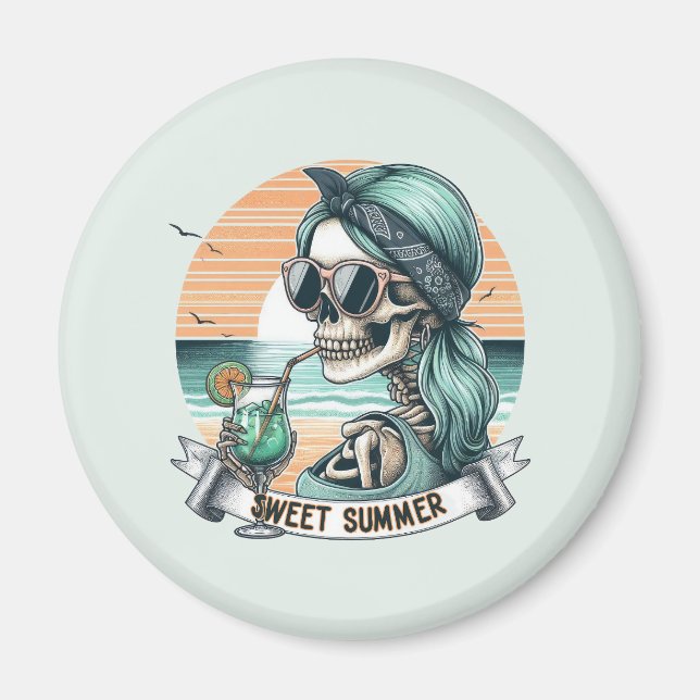 Sweet Summer Skeleton Retro Sunset Design Magnet (Vorne)