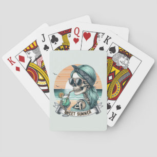 Sweet Summer Skeleton Retro Sunset Design Spielkarten