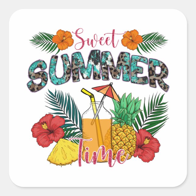 Sweet Summer Time Beach | Tropeninsel Quadratischer Aufkleber (Vorderseite)