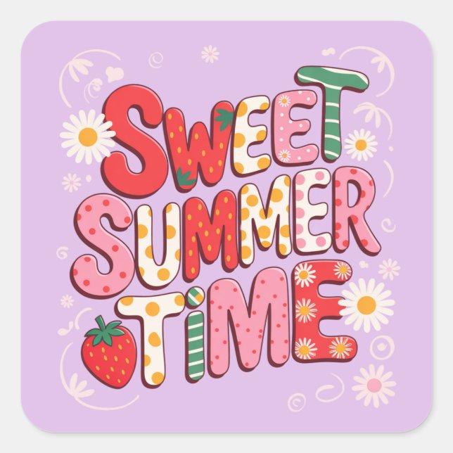 Sweet Summer Time Coquette Strawberry Retro Strand Quadratischer Aufkleber (Vorderseite)