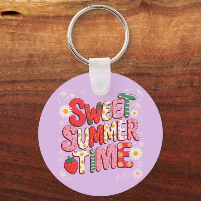 Sweet Summer Time Coquette Strawberry Retro Strand Schlüsselanhänger (Vorderseite)