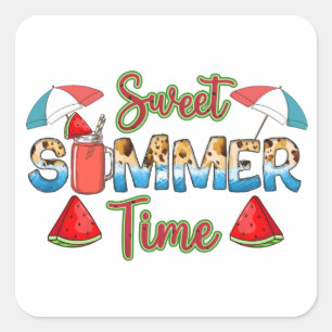 Sweet Summer Time Farbenfrohe Wassermelone Quadratischer Aufkleber