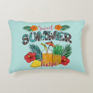 Sweet Summer Time Tropische Früchte und Blumen Dekokissen