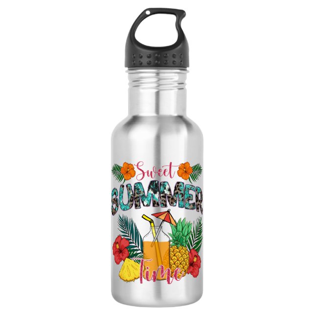 Sweet Summer Time | Tropische Früchte und Blumen Edelstahlflasche (Vorderseite)