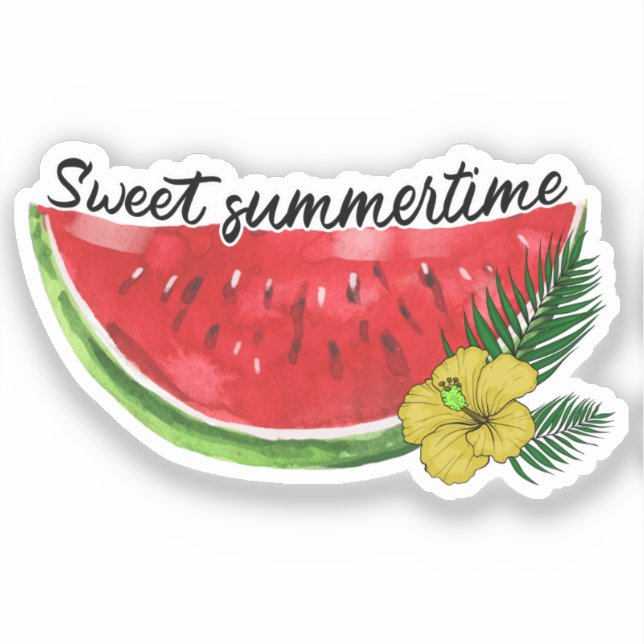 Sweet Summer Time | Wasserfarbene Wassermelone Aufkleber (Vorderseite)