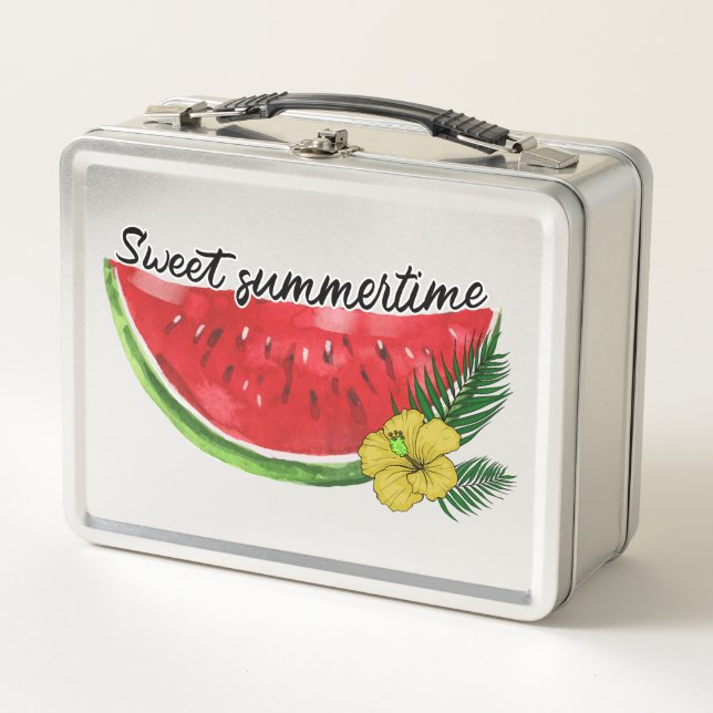 Sweet Summer Time | Wasserfarbene Wassermelone Metall Brotdose (Vorderseite)