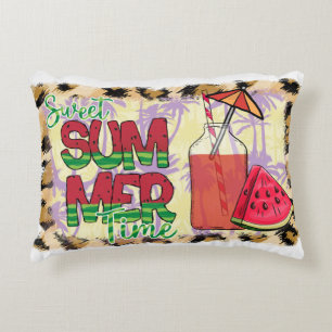 Sweet Summer Time Wassermelone, Strand und Leopa Dekokissen