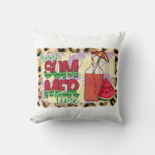 Sweet Summer Time Wassermelone, Strand und Leopa Kissen