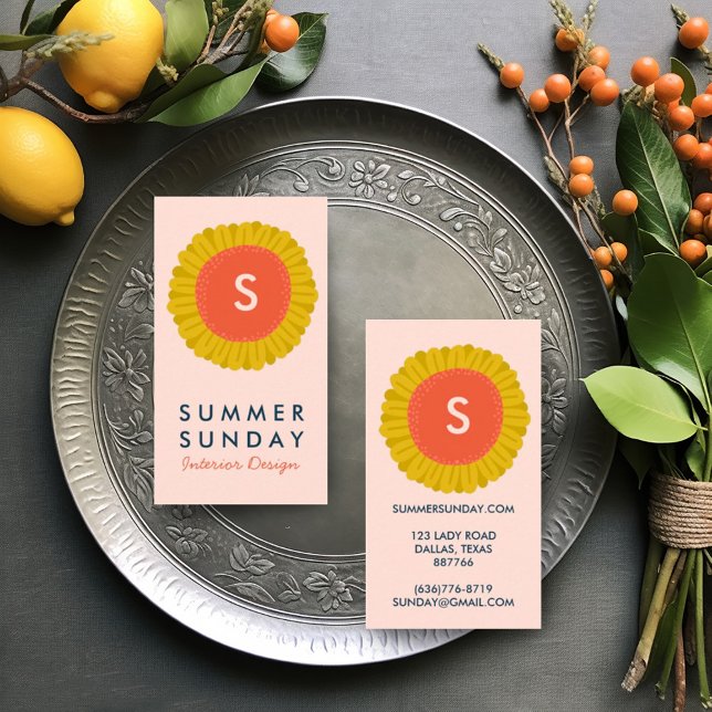 Sweet Sunflower Daisy Blume CUSTOM Initialen Visitenkarte (Custom business card with logo initials daisy design)