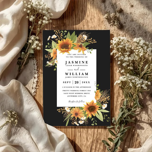 Sweet Sunflowers Rustic Elegant QR Code Wedding Einladung (Von Creator hochgeladen)