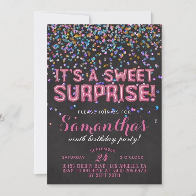Sweet Surprise Anniversaire Confetti Invitation (Devant)