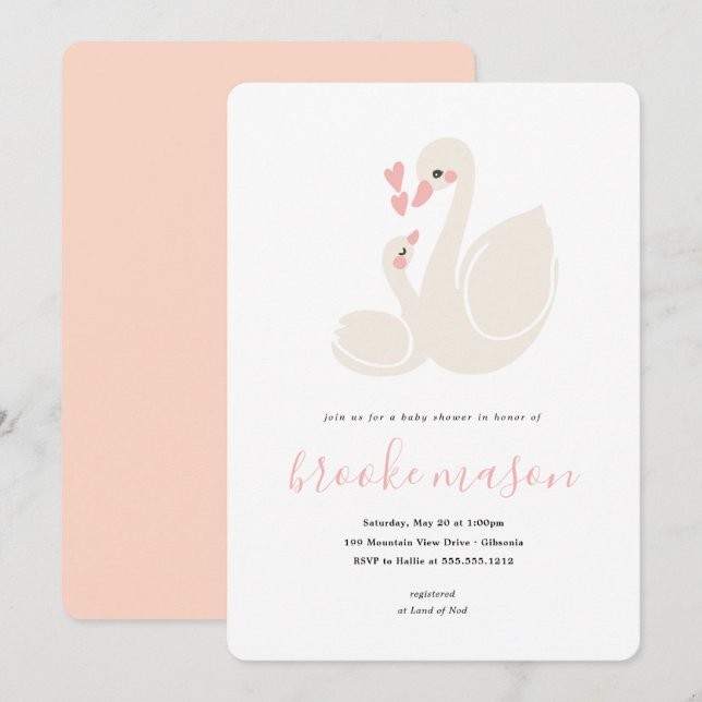 Sweet Swan Baby Shower Einladung (Vorne/Hinten)