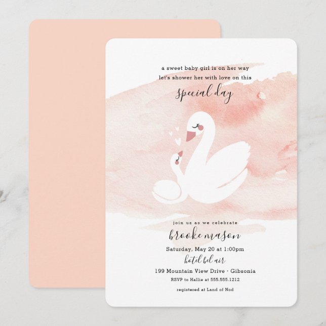Sweet Swan Baby Shower Einladung (Vorne/Hinten)