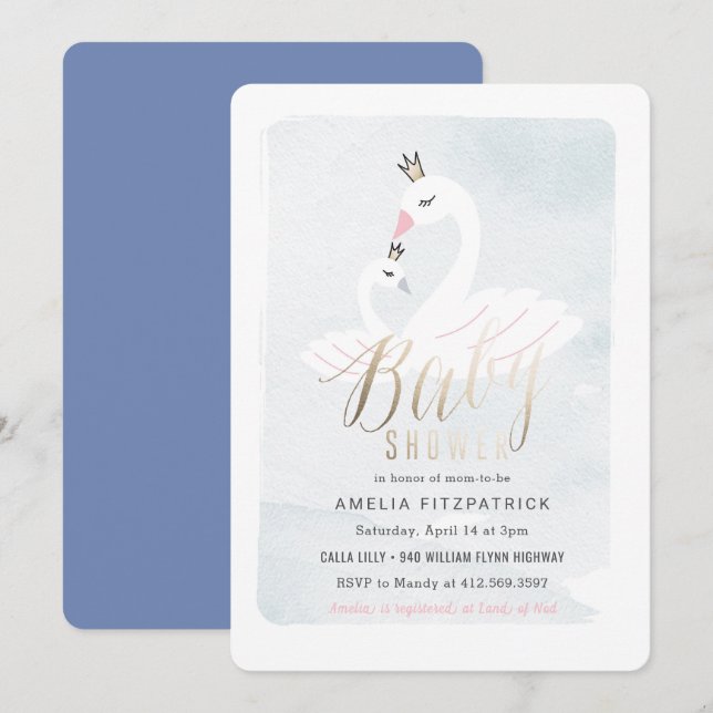 Sweet Swan Baby Shower Einladung mit Folie (Vorne/Hinten)