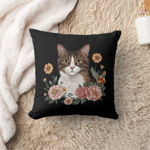 Sweet Tabby Katze mit Blume Kissen