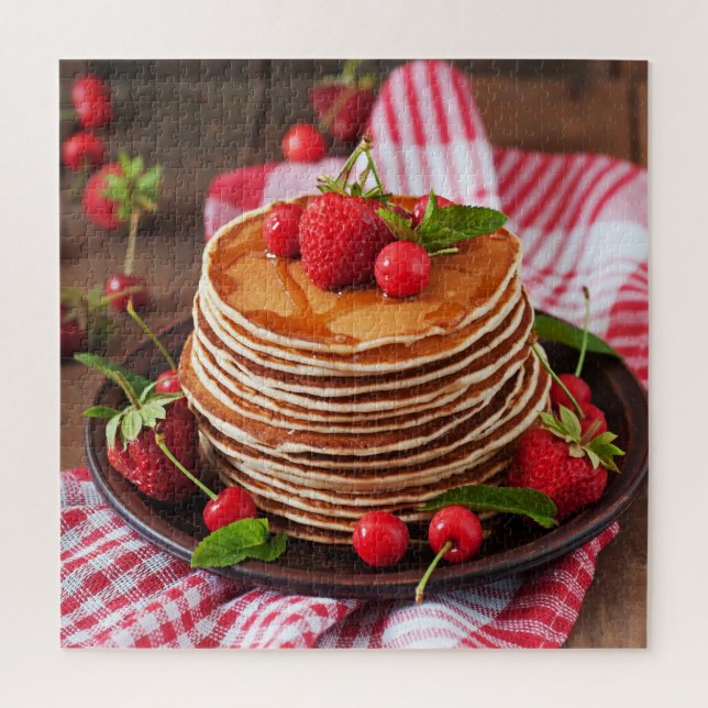 Sweet Tasty Syrup Pancakes Red Berries Food Rustic (Vertikal)