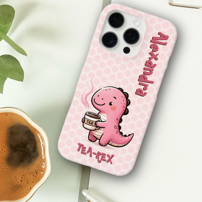 Sweet Tea-Rex Personalisiert Dinosaurier Animal Pu iPhone 16 Pro Hülle (Sweet Tea-Rex Personalized Dinosaur Animal Pun Polka Dot Phone Case)