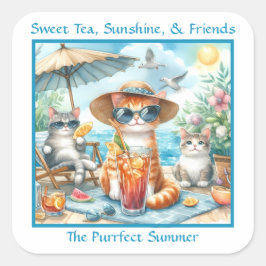 Sweet Tea Sunshine Friends Purfect Summer Cats Quadratischer Aufkleber