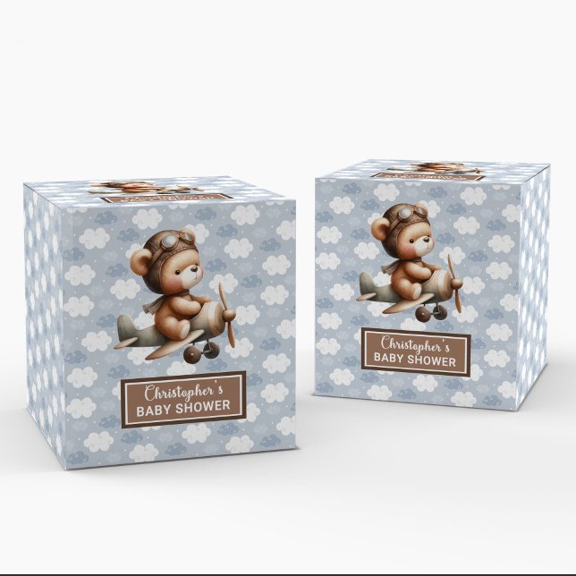 Sweet Teddy Bär Pilot Junge Dusche Gefälligkeitsbo Geschenkschachtel (Charming Teddy Bear Pilot Boy Baby Favor Box)