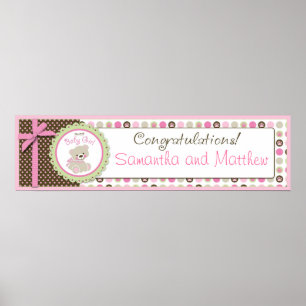 Sweet Teddy Bear Baby Shower Banner Girl Poster