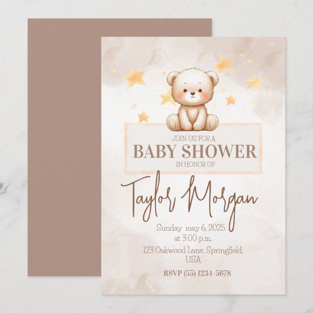 Sweet Teddy Bear Baby Shower Einladung (Vorne/Hinten)