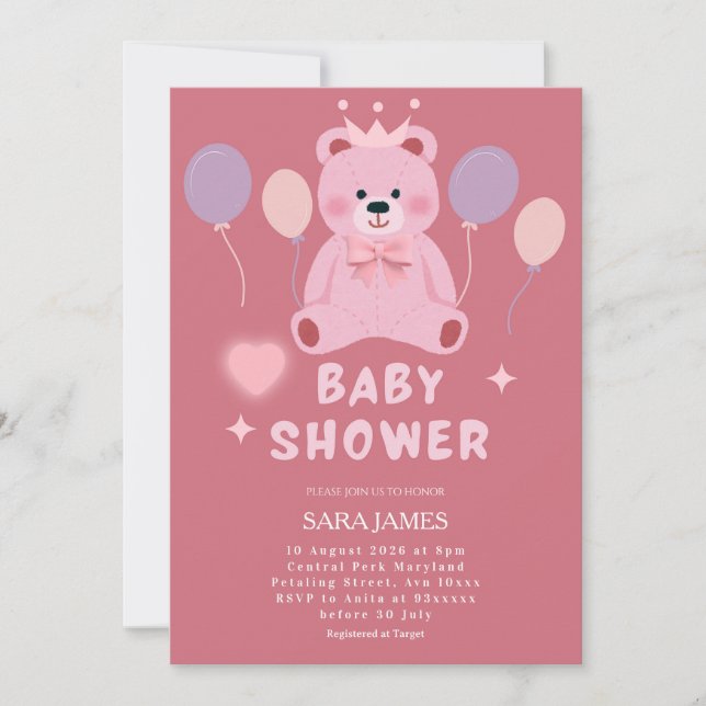 Sweet Teddy Bear Baby Shower Invitation Einladung (Vorderseite)