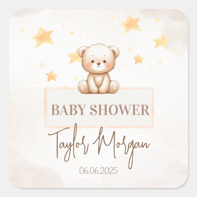 Sweet Teddy Bear Baby Shower Quadratischer Aufkleber (Vorderseite)