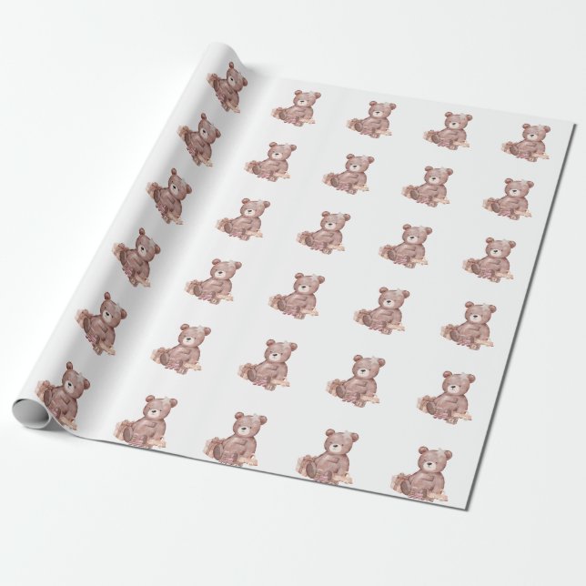 Sweet Teddy Bear Baby Shower Wrapping Paper Geschenkpapier (Ungerollt)