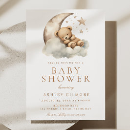 Sweet Teddy Bear Beige Neutral Baby Dusche Einladung