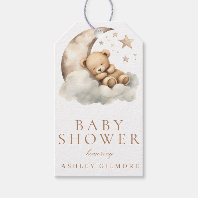 Sweet Teddy Bear Beige Neutral Baby Dusche Geschenkanhänger (Vorderseite)