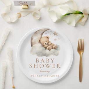Sweet Teddy Bear Beige Neutral Baby Dusche Pappteller